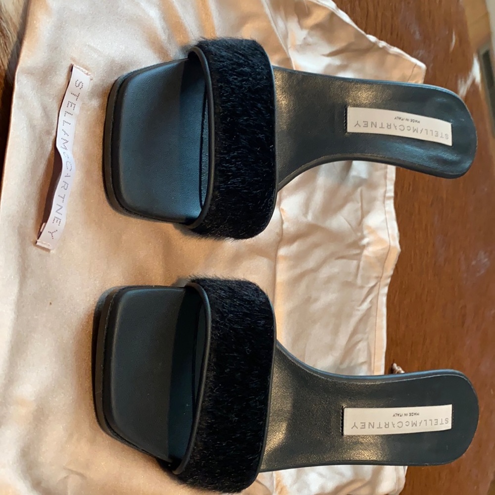 Stella McCartney black pony hair slides